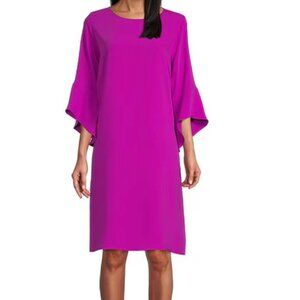 NWT Caroline Rose Julia Matte Crepe 3/4 Ruffle Shift in Berry - Size Large